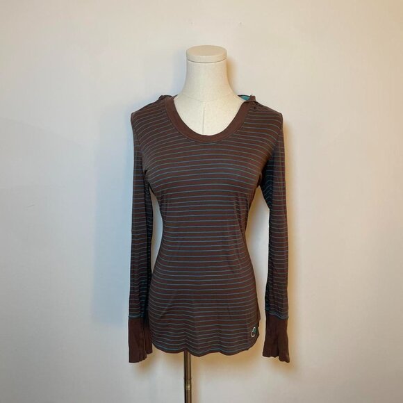 Vintage Y2K Roxy Striped Long Sleeve Hoodie Shirt | Brown & Teal | Womens Size M - Picture 1 of 8